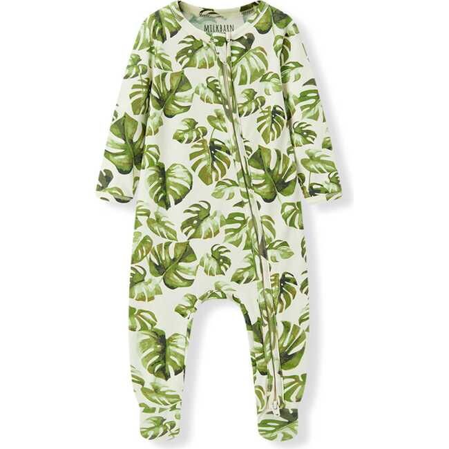Island Leaf Cotton Stretch Zipper Footed Romper