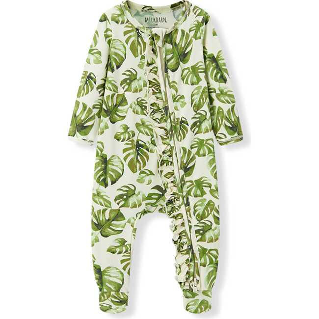 Island Leaf Cotton Stretch Ruffle Footed Romper