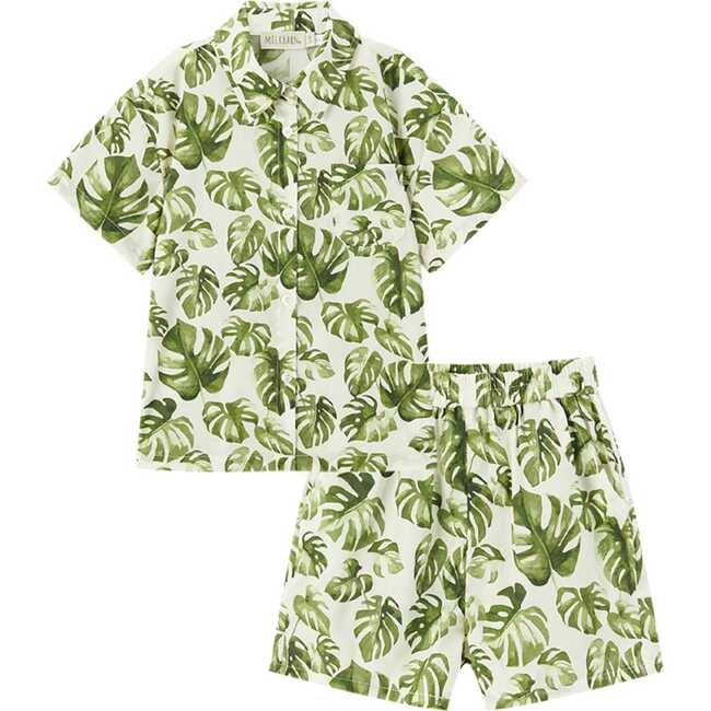 Island Leaf Collar Button-Up Shirt and Shorts Set