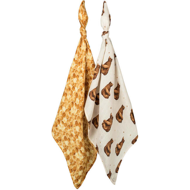 Honey Bear and Honeycomb Bamboo Muslin Two-Piece Burp Cloth Set