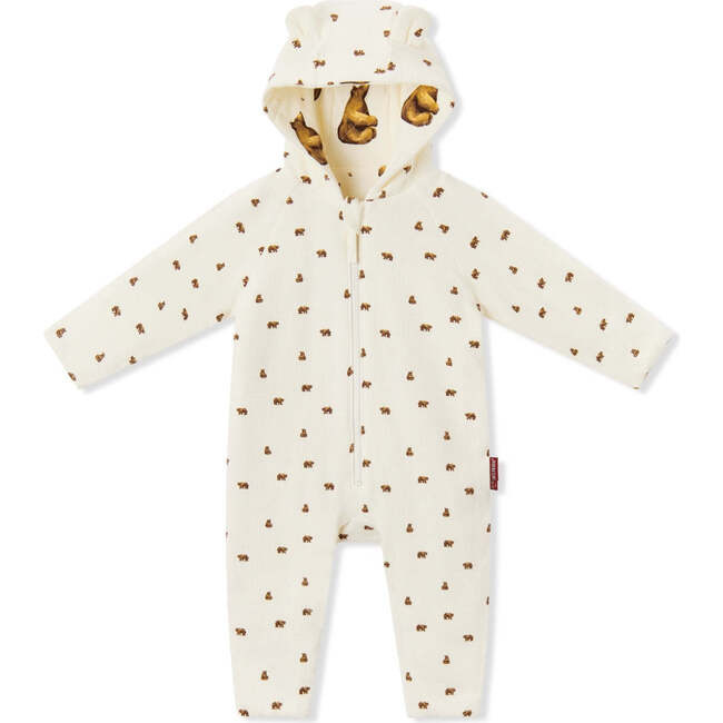 Honey Bear Reversible Waffle Knit/Quilted Hooded Jumpsuit
