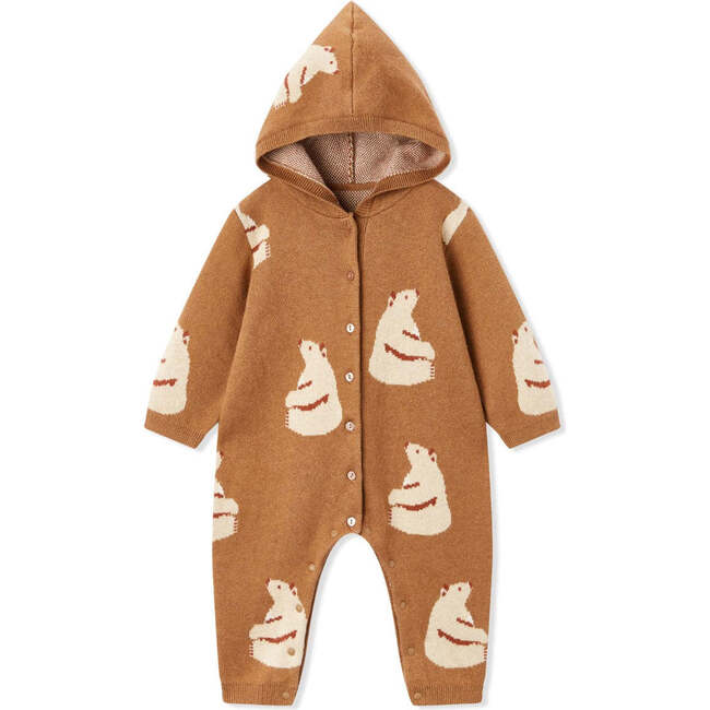 Honey Bear Knitted Birdseye Jacquard Hooded Jumpsuit