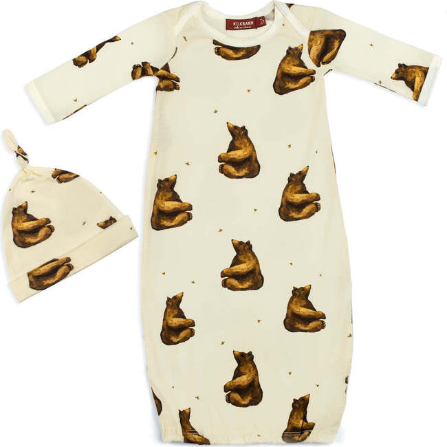 Honey Bear Bamboo Newborn Gown & Hat Set