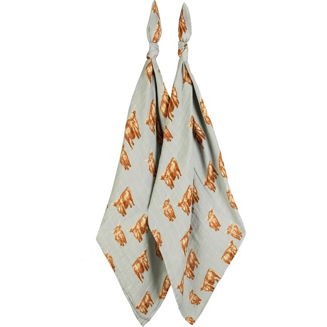 Highland Cow Bamboo Muslin Two-Piece Burp Cloth Set