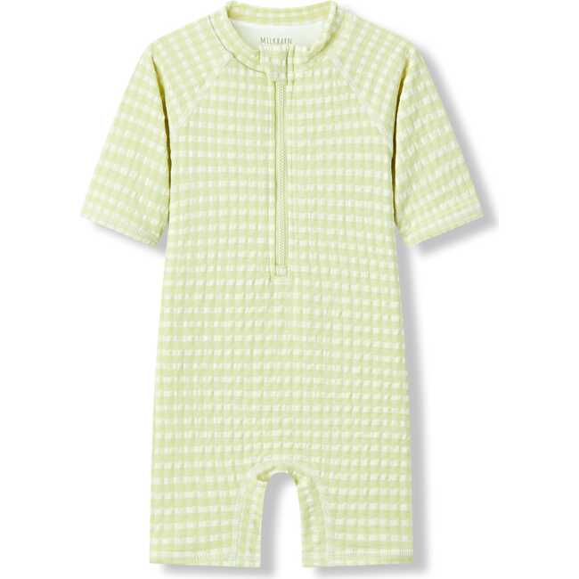 Green Gingham Zipper Shortall Swimsuit