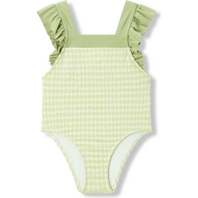 Green Gingham Ruffle Square Neck Swimsuit