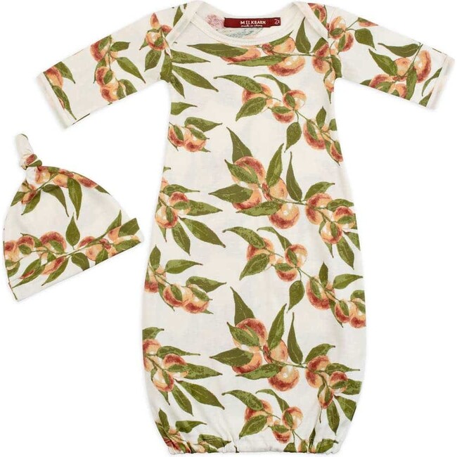 Peaches Organic Cotton Newborn Gown & Hat Set