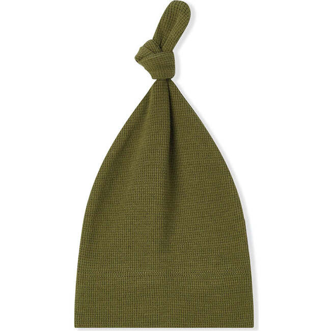 Olive Waffle Knotted Beanie Hat