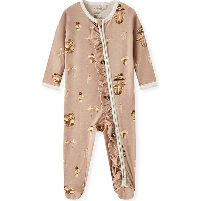 Mushroom Organic Cotton Ruffle Footed Romper