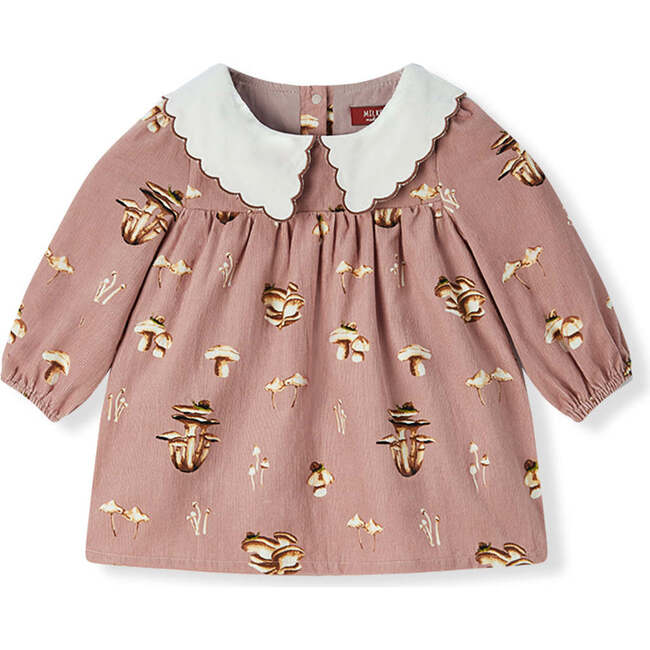 Mushroom Corduroy Long Sleeve Collared Dress
