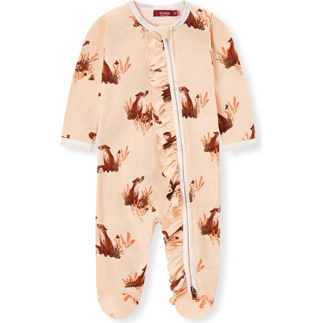 Floral Fox Organic Cotton Ruffle Zipper Footed Romper
