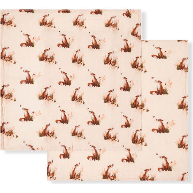 Floral Fox Organic Cotton Muslin Two-Piece Burp Cloth Set