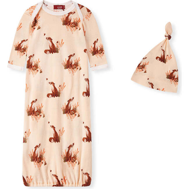 Floral Fox Organic Cotton Newborn Gown & Hat Set