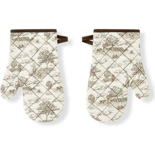 Country Toile Oven Mitt Set