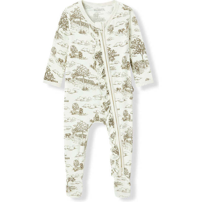 Country Toile Luxe Stretch Ruffle Footed Romper