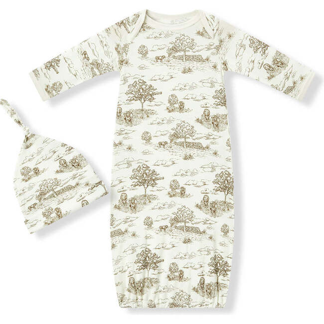 Country Toile Luxe Stretch Newborn Gown & Hat Set
