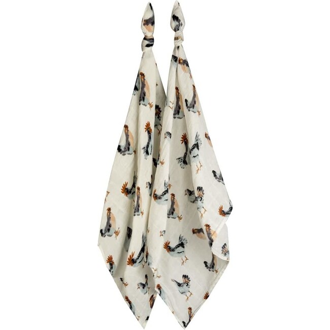 Chicken Organic Cotton Muslin Two-Piece Burp Cloth Set