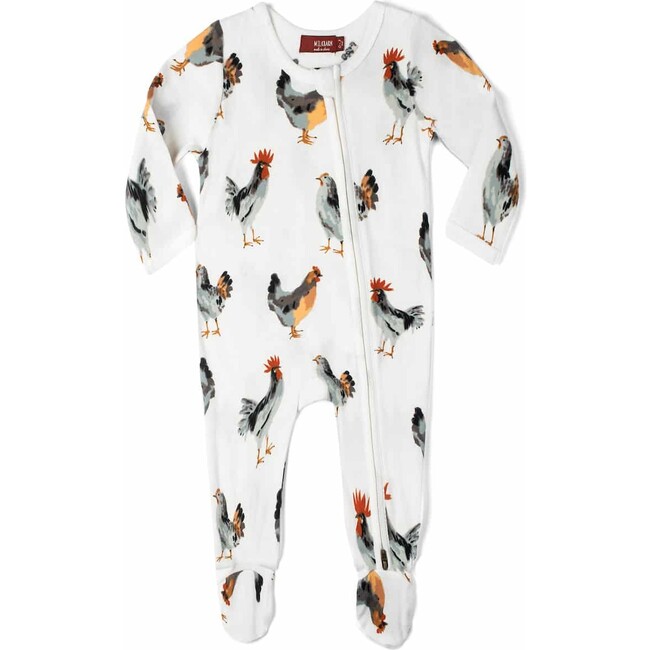Chicken Organic Cotton Zipper Footed Romper