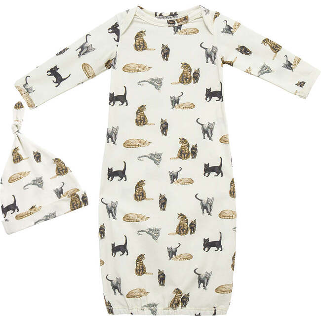Cat Cotton Stretch Newborn Gown & Hat Set
