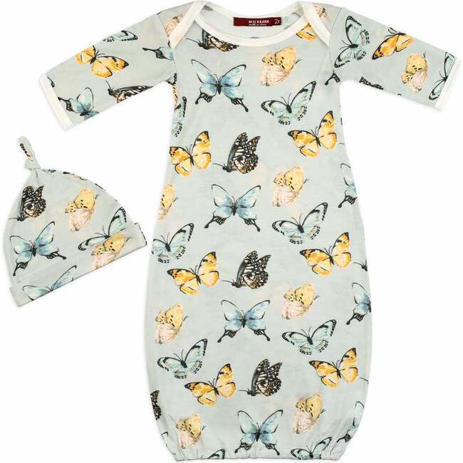 Butterfly Bamboo Newborn Gown & Hat Set