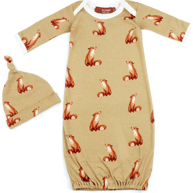 Gold Fox Organic Cotton Newborn Gown & Hat Set