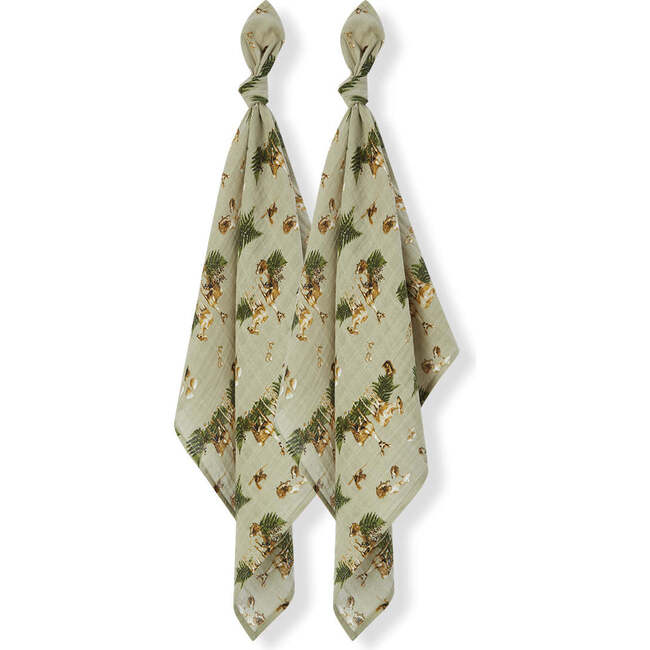 Forest Party Organic Cotton Muslin Two-Piece Burp Cloth Set