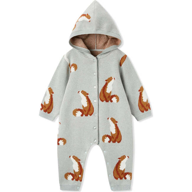 Fox Knitted Birdseye Jacquard Hooded Jumpsuit