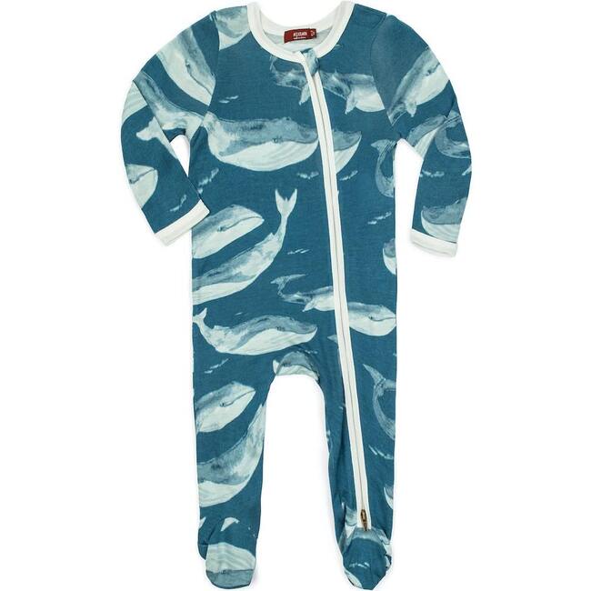 Blue Whale Bamboo Zipper Footed Romper