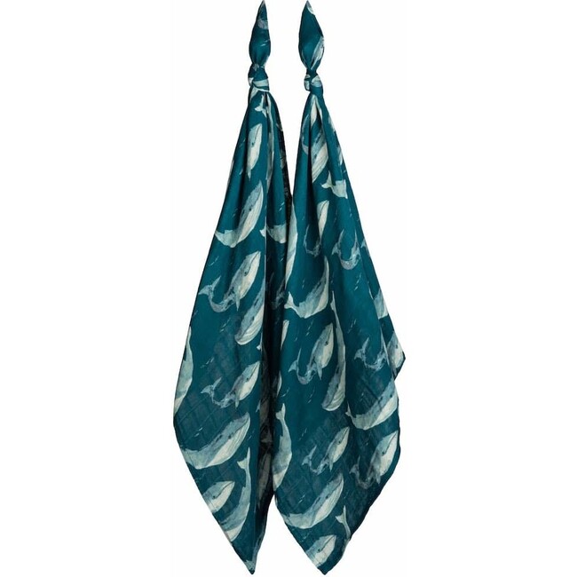Blue Whale Bamboo Muslin Two-Piece Burp Cloth Set