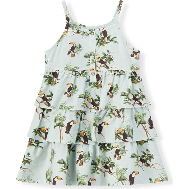 Blue Sky Toucan Linen Tiered Dress
