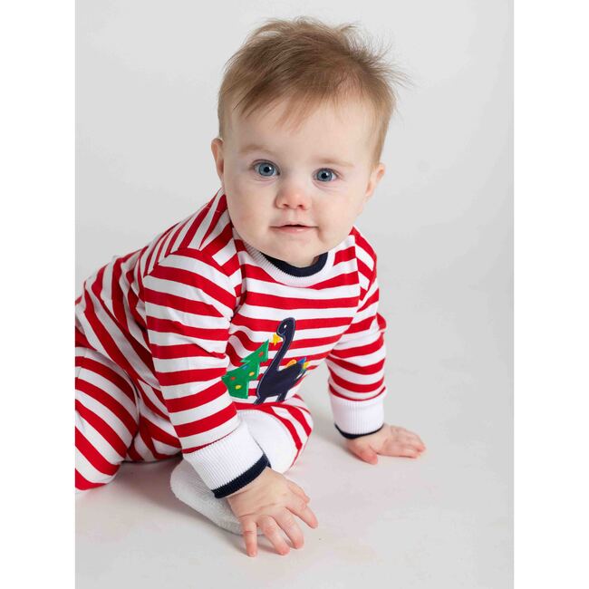 Stripe Knit Longall With Dino & Chistmas Tree - Rompers - 3