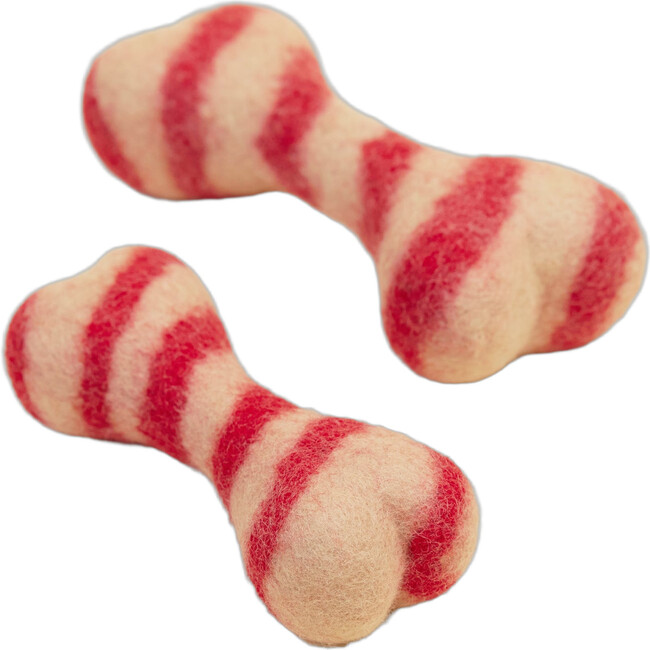 HOLIDAY WOOL BONES, Candy Cane - Pet Toys - 6