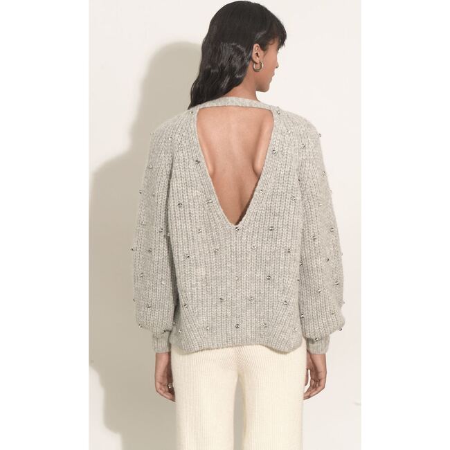 Women's Tessa Sweater, Pale Grey W/ Beads