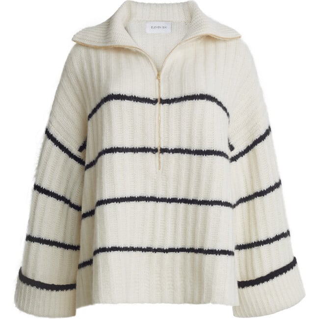 Women's Uma Stripe Poncho, Ivory & Black Stripe