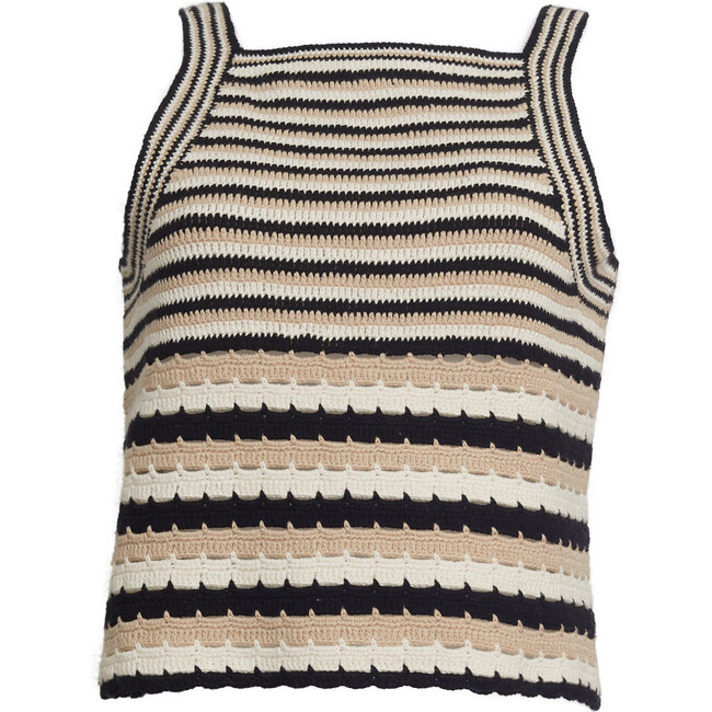 Women's Terra Nautical Stripe Tank, Ivory, Black & Sand