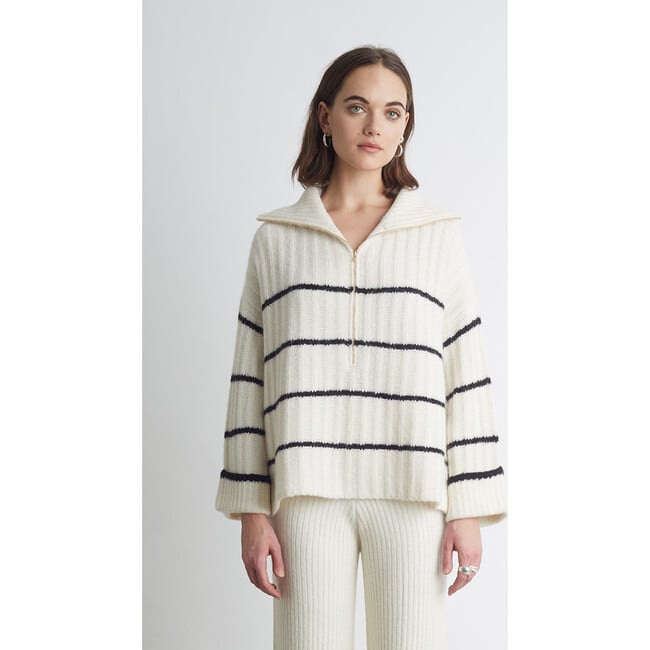 Women's Uma Stripe Poncho, Ivory & Black Stripe
