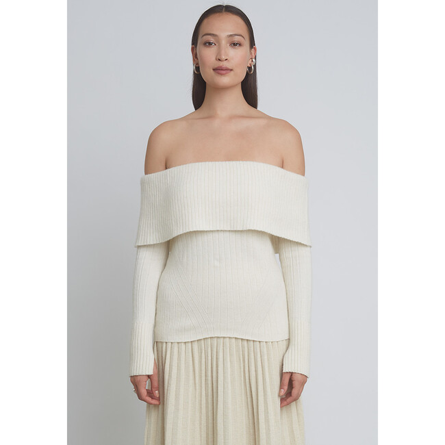 Women's Raya Wide Rib Knit Off-Shoulder Long Sleeve Sweater, Ivory