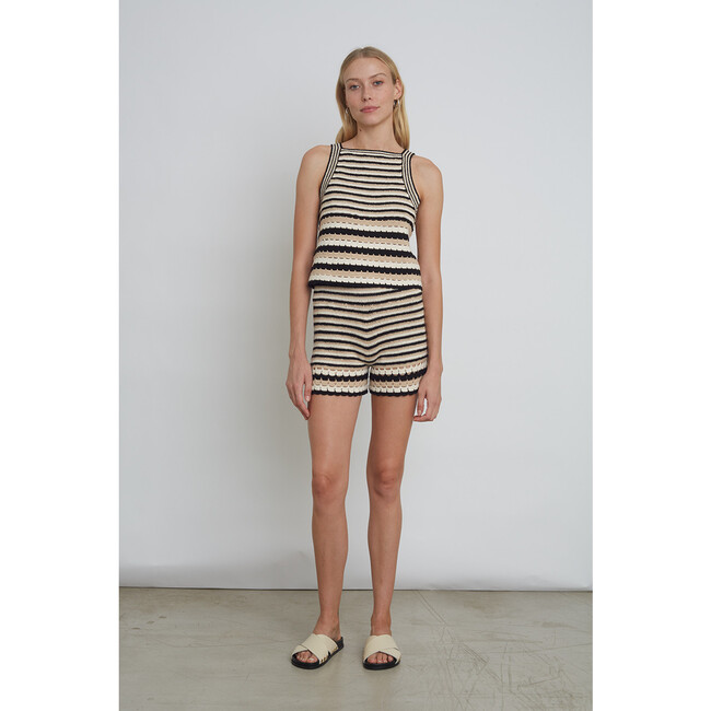 Women's Lara Stripe Crochet Short, Ivory, Black & Sand