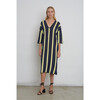 Women's Maya Stripe Braided Tassel Back Tie Tunic Dress, Navy, Ivory & Lime Combo - Dresses - 3 - thumbnail