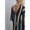 Women's Maya Stripe Braided Tassel Back Tie Tunic Dress, Navy, Ivory & Lime Combo - Dresses - 4 - thumbnail