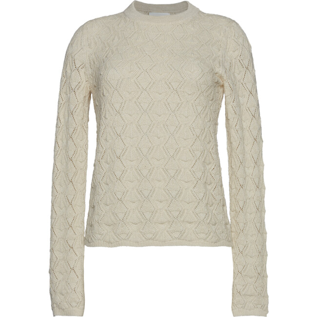 Women's Theresa Slim Crew Neck Modern Lace Stitch Sweater, Ivory