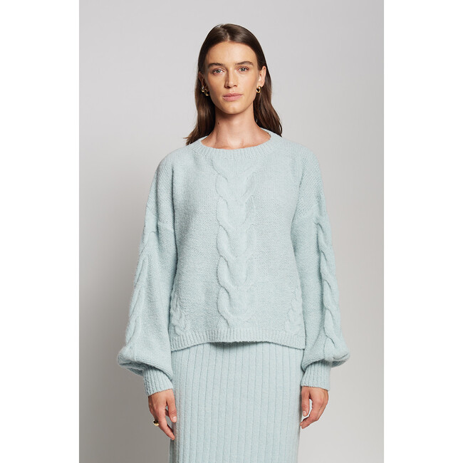 Women's Vaida Hand-Knit Feminine Blouson Sleeve Sweater, Mint