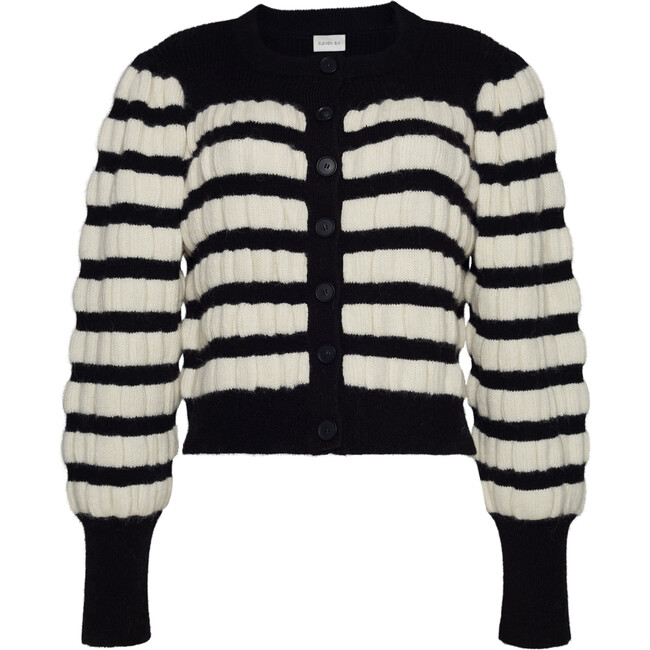 Women's Anna Stripe Crew Neck Cardigan, Ivory & Black Stripe