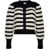 Women's Anna Stripe Crew Neck Cardigan, Ivory & Black Stripe - Sweaters - 1 - thumbnail