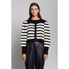 Women's Anna Stripe Crew Neck Cardigan, Ivory & Black Stripe - Sweaters - 2 - thumbnail