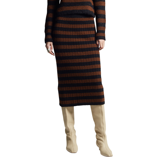 Women's Pia Striped Elastic Waistband Pull-On Tube Skirt, Black & Cocoa
