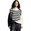 Women's Maeve Striped Funnel Neck Long Sleeve Cable Knit Sweater, Ivory & Black - Sweaters - 2 - thumbnail