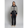 Women's Anna Stripe Crew Neck Cardigan, Ivory & Black Stripe - Sweaters - 4 - thumbnail