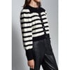 Women's Anna Stripe Crew Neck Cardigan, Ivory & Black Stripe - Sweaters - 5 - thumbnail
