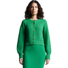 Women's Becca Crew Neck Blouson Sleeve Button-Up Cardigan, Emerald - Cardigans - 2 - thumbnail
